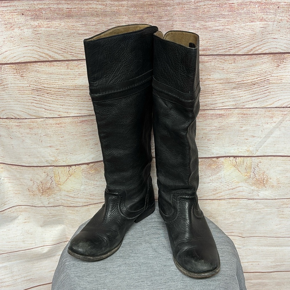 Frye Melissa Trapunto Tall Black Leather Pull On Riding Boots #76442